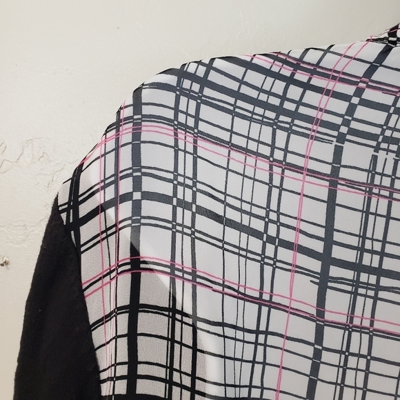 Worthington Women's Large Draped Front Cardigan Black White Pink Chiffon - Picture 2 of 6